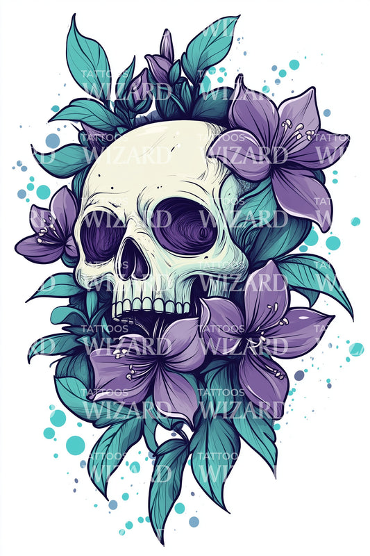 Violet Skull Bloom Tattoo Design