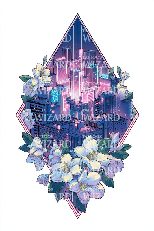 Violet Skyline Bloom Tattoo Idea