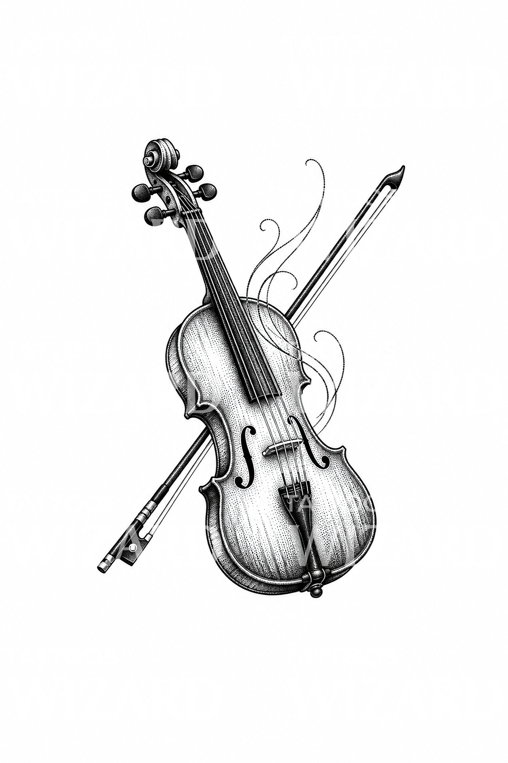 Violin and Bow Dotwork Tattoo Design