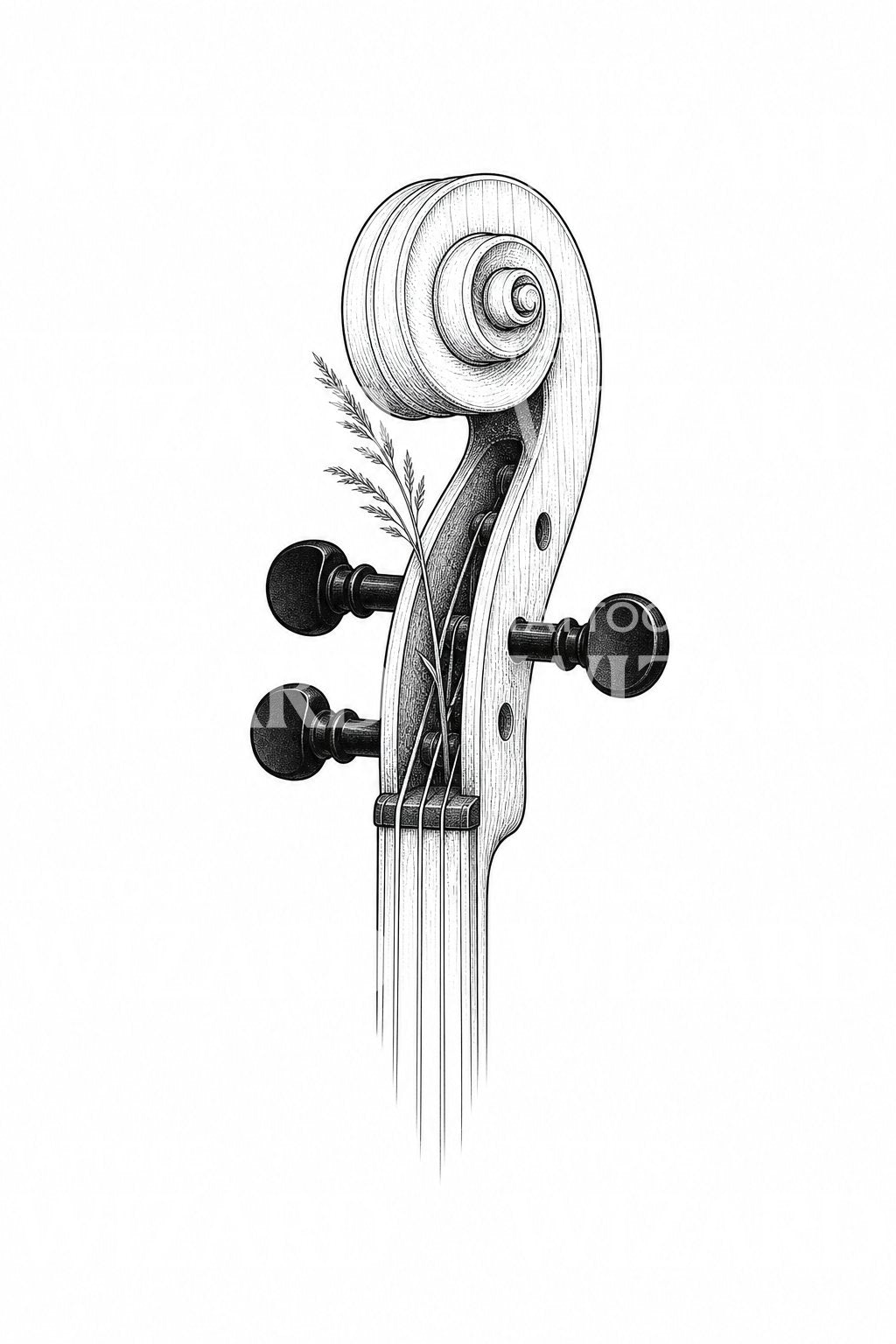 Ilustrasi Tato Scroll dan Pegbox Biola