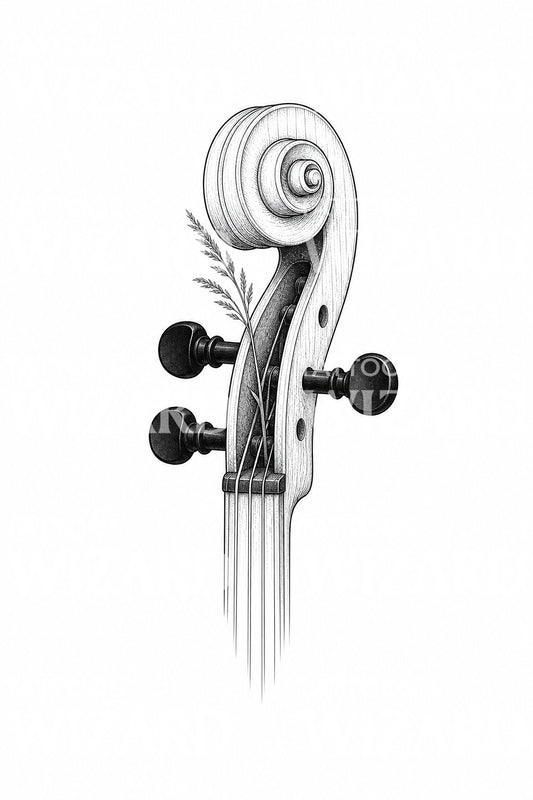 Violin Scroll and Pegbox Tattoo Illustration