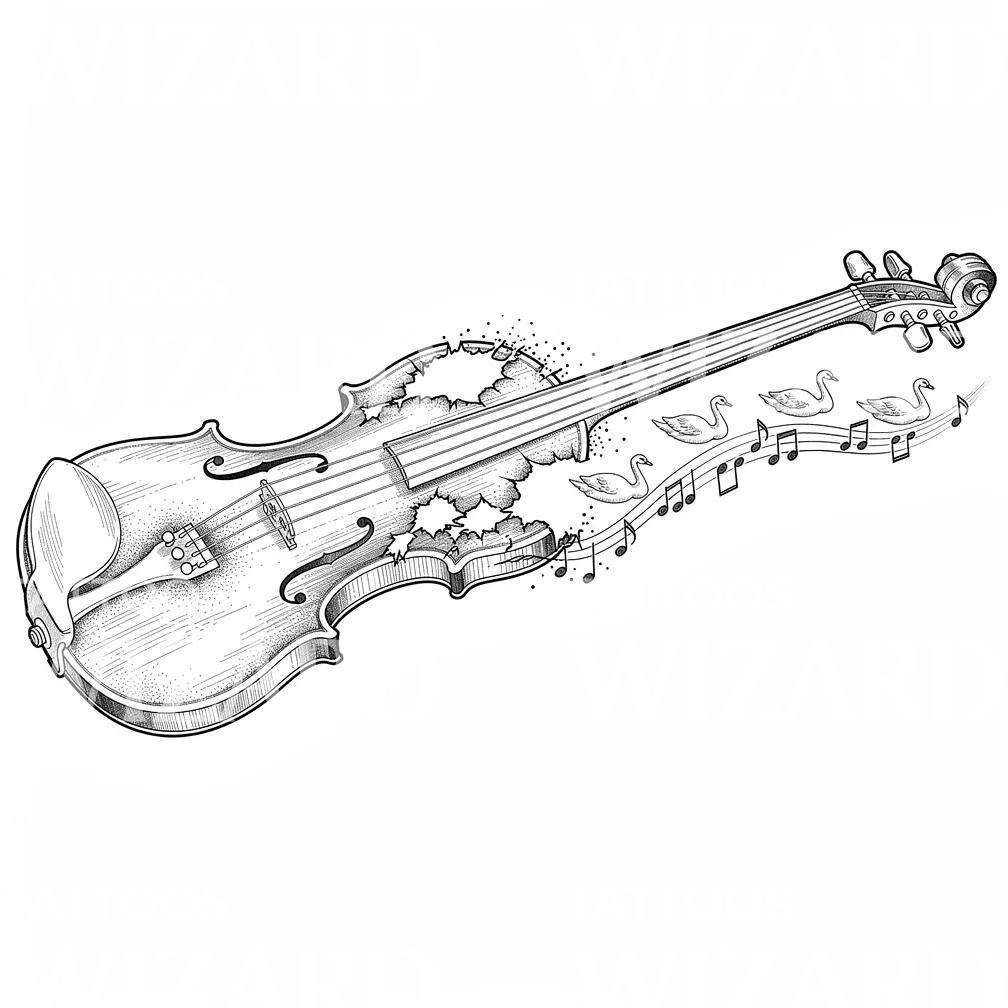 Violin Swan Melody Tattoo Design