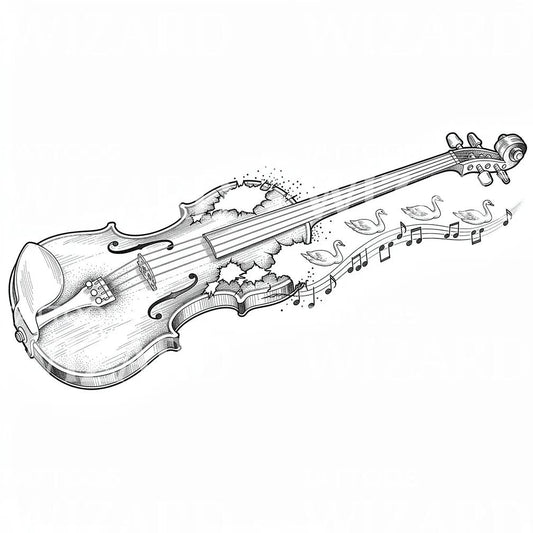 Violin Swan Melody Tattoo Design