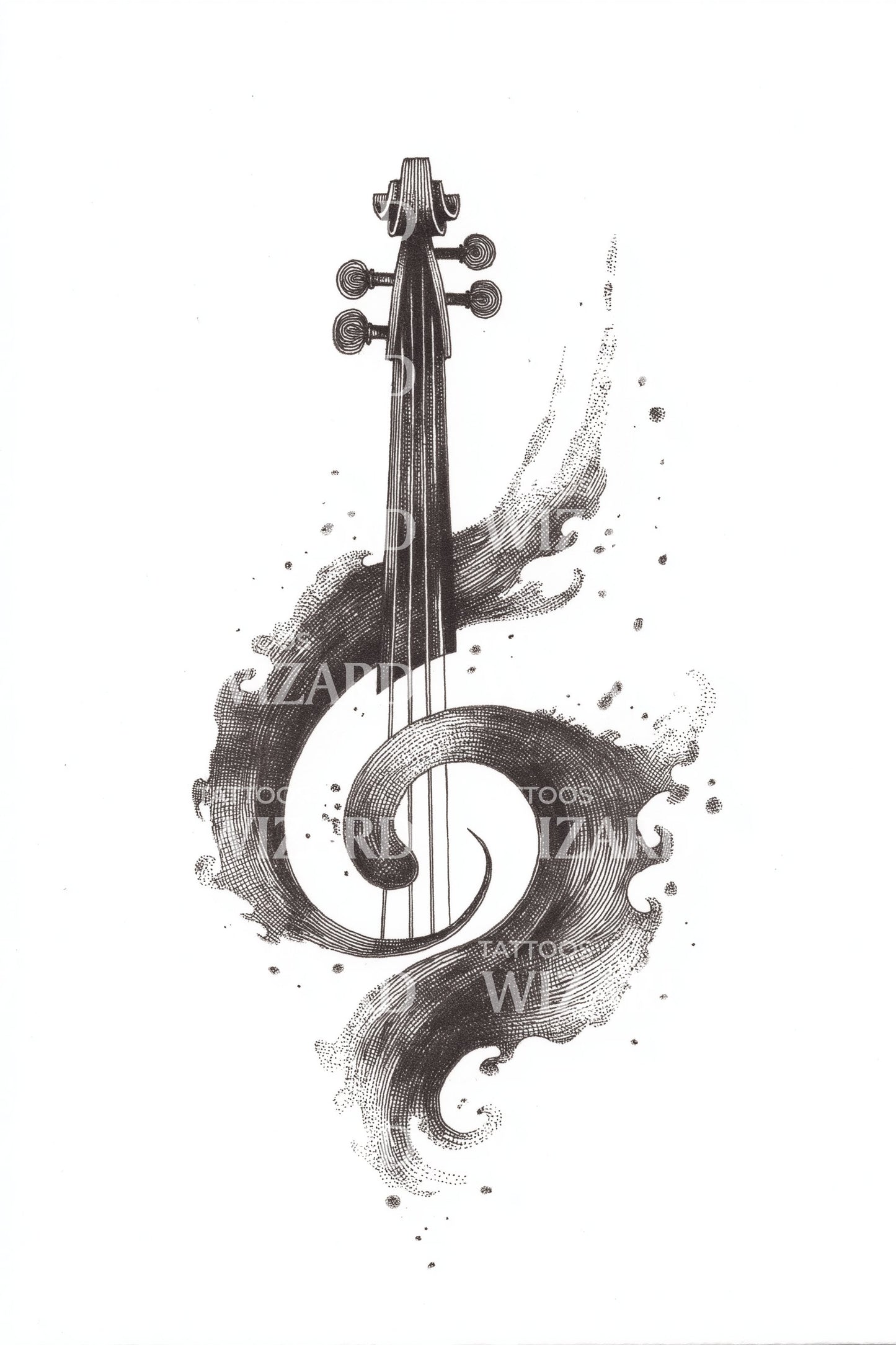 Violin Treble Fusion Tattoo Illustration
