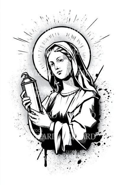 Virgin Mary Spray Can Tattoo Illustration