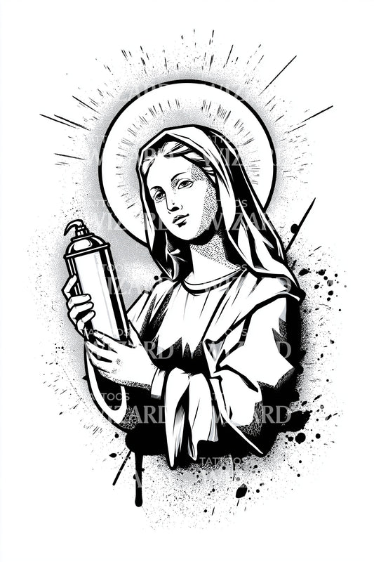 Ilustração de Tatuagem de Lata de Spray da Virgem Maria
