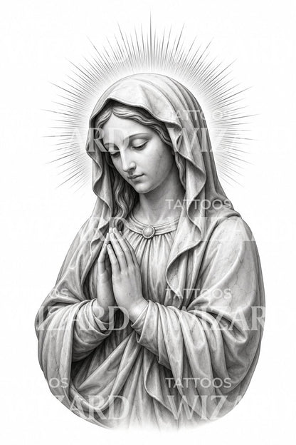 Virgin Mary Statue Black and Grey Tattoo Design
