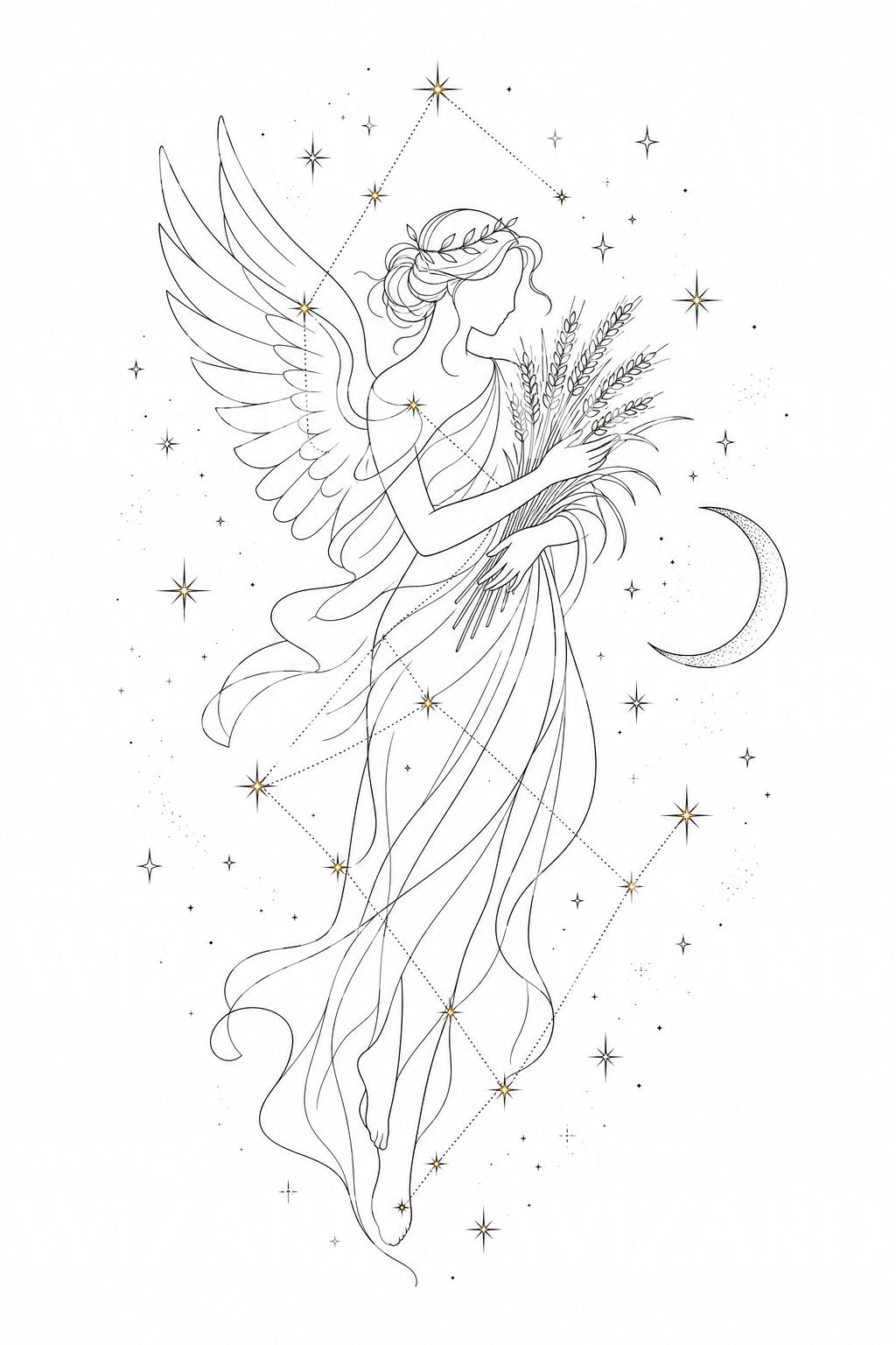 Virgo Constellation Fine Line Tattoo Design
