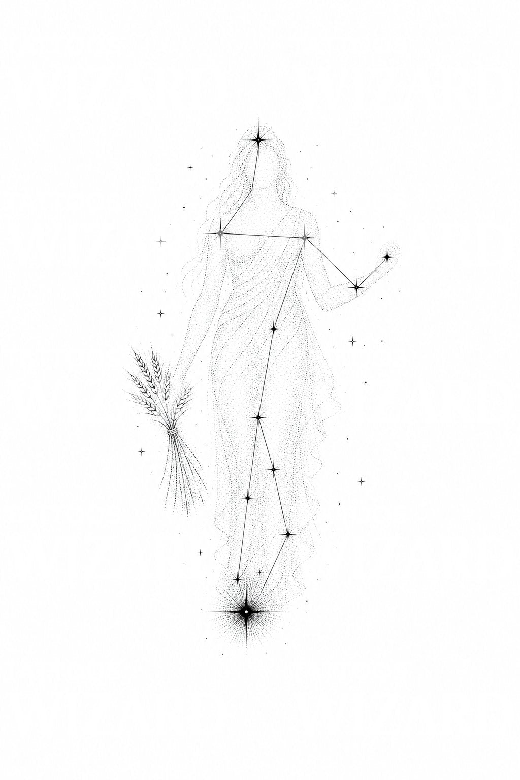 Virgo Constellation Maiden Star Map Tattoo Design