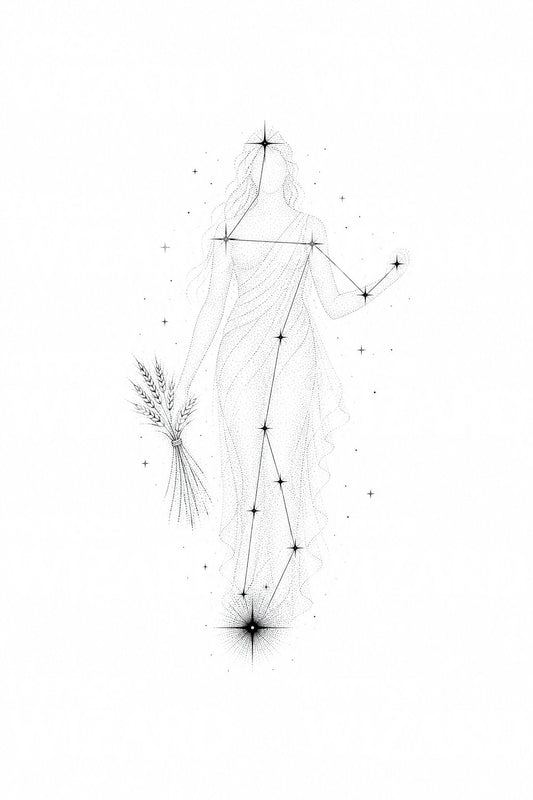 Design de tatuagem de mapa estelar da constelação de Virgem