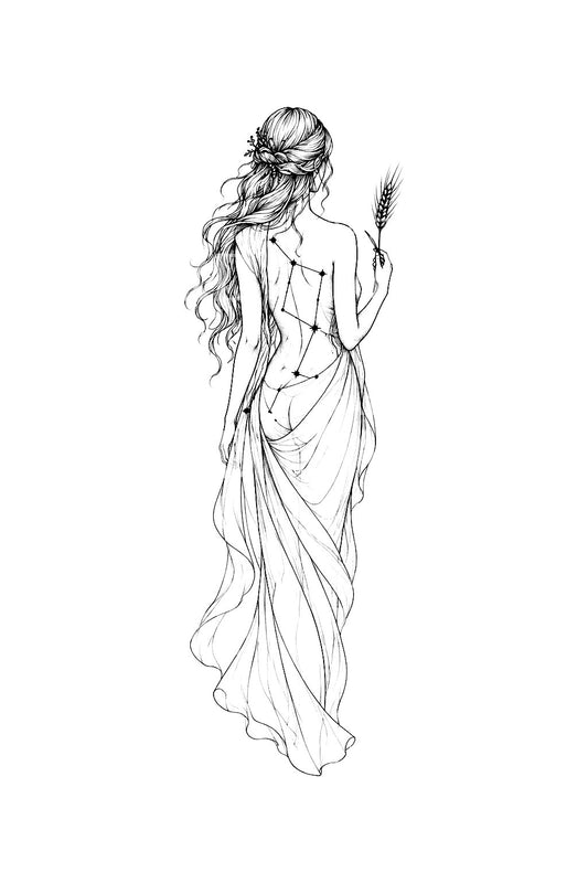 Virgo Maiden with Wheat Stalk Tattoo Design