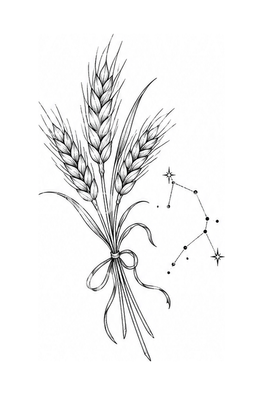 Idea per tatuaggio Vergine con spighe di grano e stelle