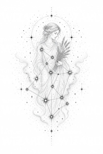 Virgo Zodiac Constellation Tattoo Design
