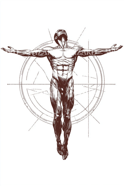 Vitruvian Muscle Figure Tattoo Design