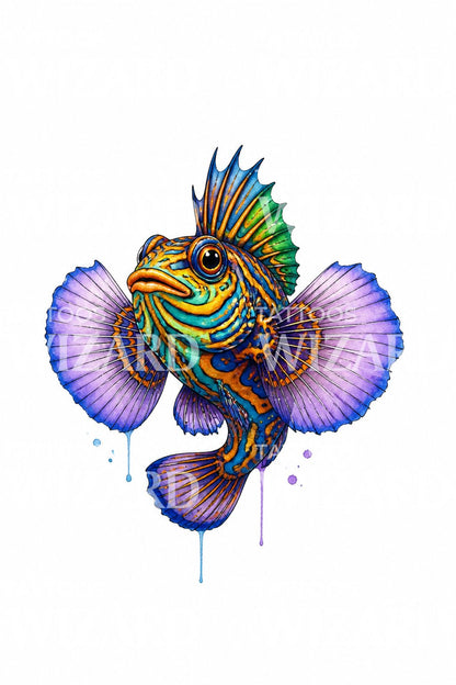 Vivid Mandarinfish Reef Tattoo Illustration