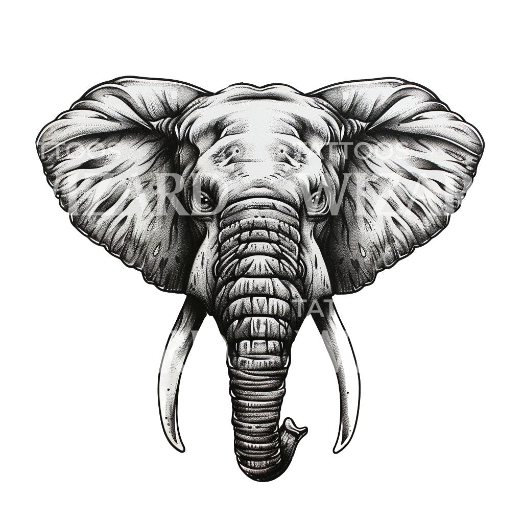 Conception réaliste de tatouage de tête d'éléphant noir et gris
