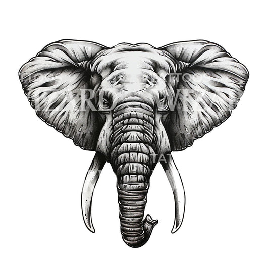 Realistic Black and Grey Elephant Head Tattoo Design