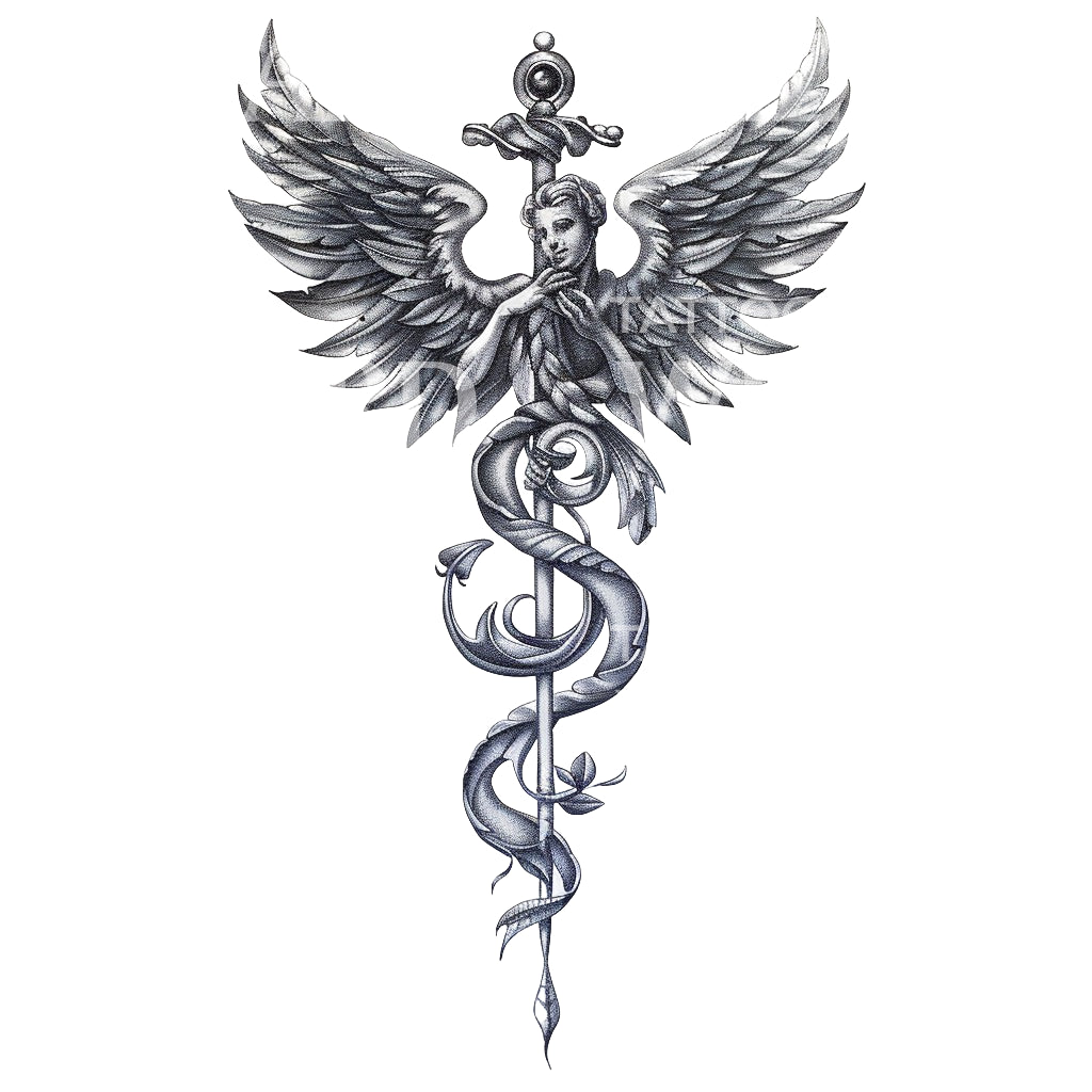 Engelhafter Caduceus-Arzt Tattoo-Design