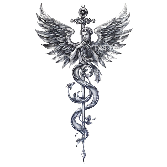 Conception de tatouage de docteur en caducée angélique