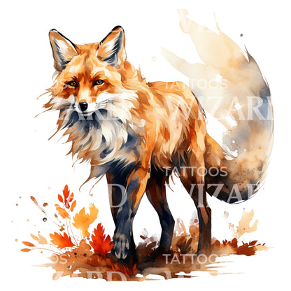 Watercolor Fox Tattoo Design