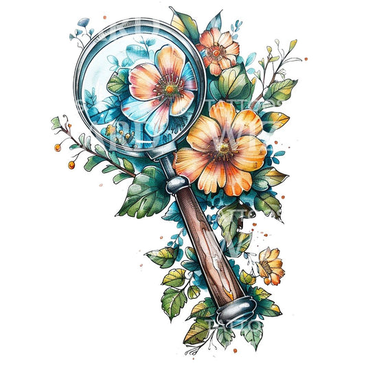 Botanist Magnifying Glass Tattoo Design