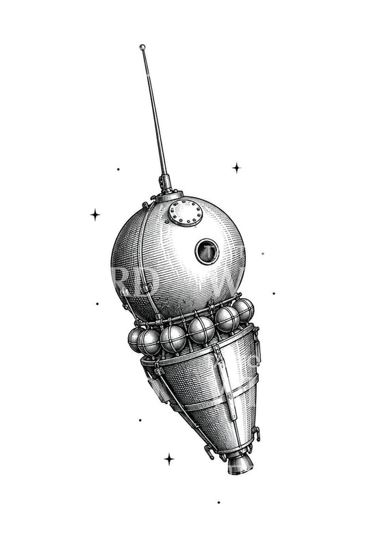 Ilustração da nave Vostok em órbita