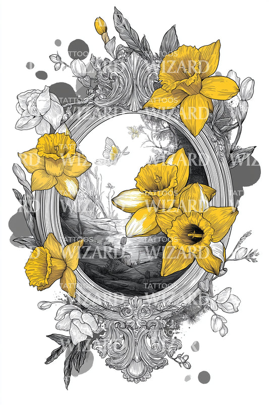 Voyage gerahmtes Blüten-Tattoo-Design