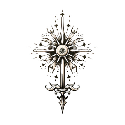 Old School Sun and Cross Tattoo Design