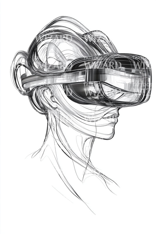 VR Headset Profile Tattoo Illustration