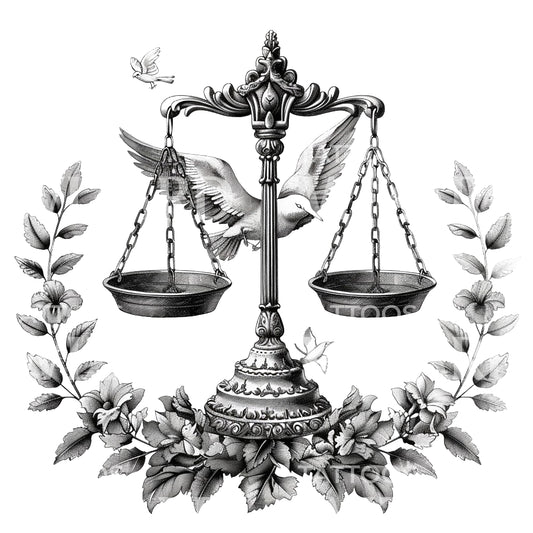 Scales of Justice and Peace Dove Tattoo Design