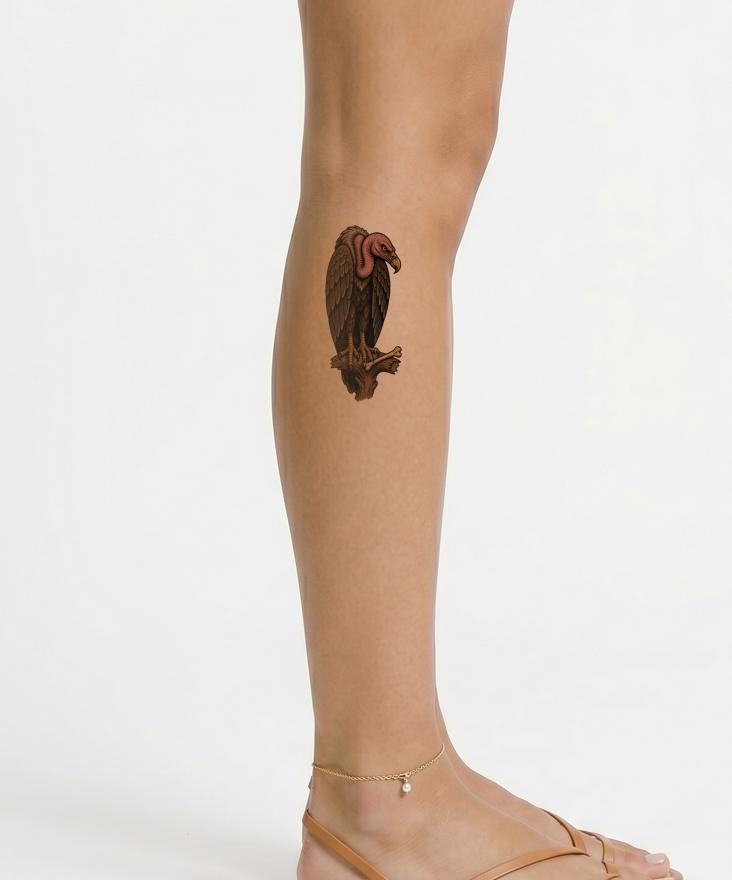 Tattooillustration af en siddende grib med knogle