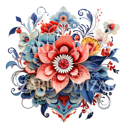 Colorful Flower Traditional Composition Tattoo Design