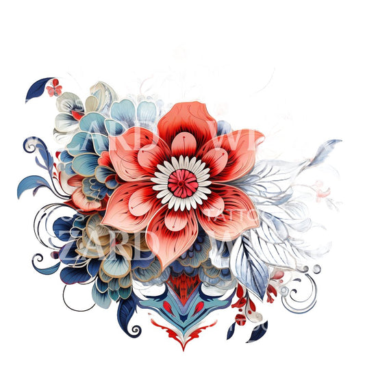 Buntes Blumen-Tattoo mit traditioneller Komposition