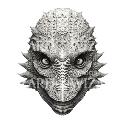 Horror Lizard Mask Tattoo Design