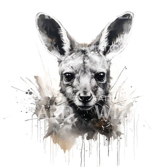 Watercolor Kangaroo Portrait Tattoo Design