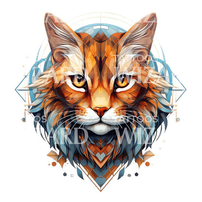 Geometric Orange Cat Portrait Tattoo Design