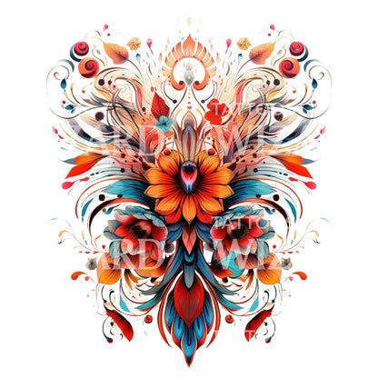 Colorful Flower Abstract Composition Tattoo Design