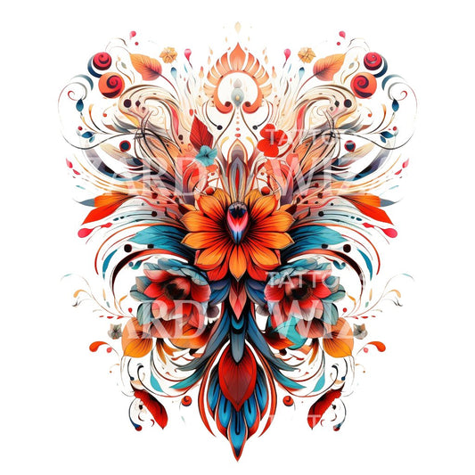 Conception de tatouage de composition abstraite de fleur colorée