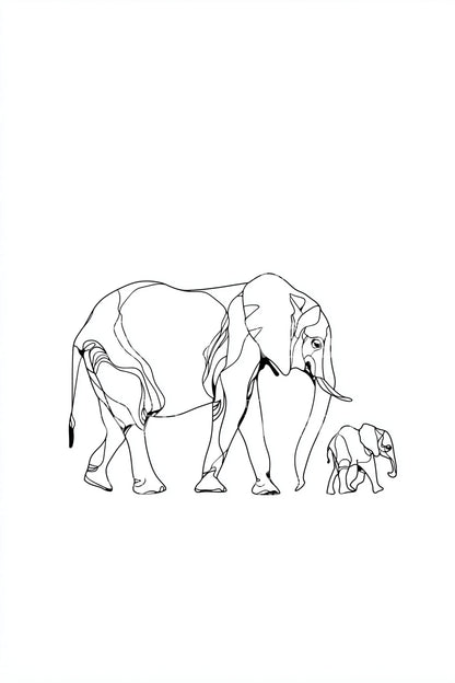 Walking Elephant Family Line Tattoo Illustration