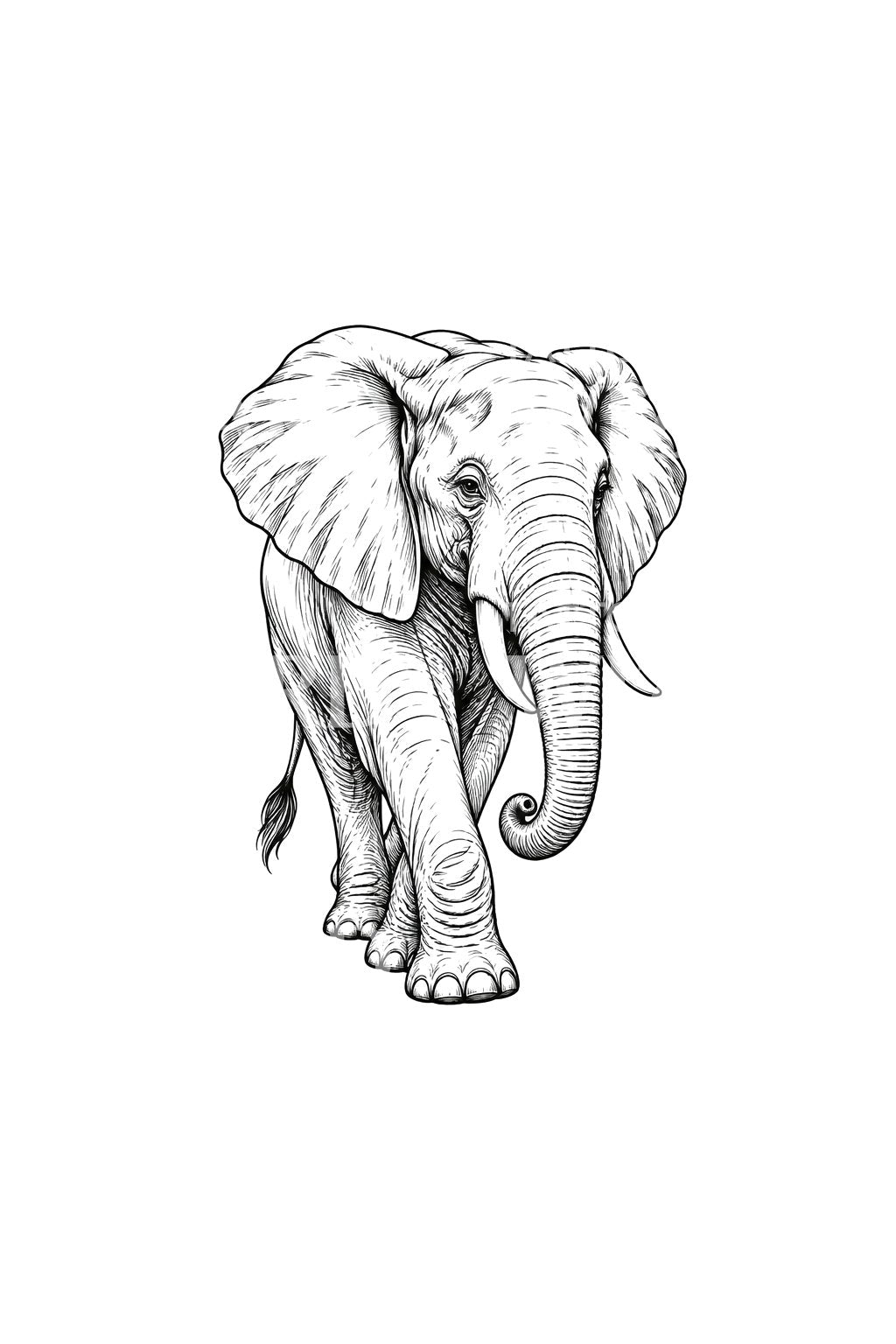 Tattoo-idé med gående elefant i pennetegning