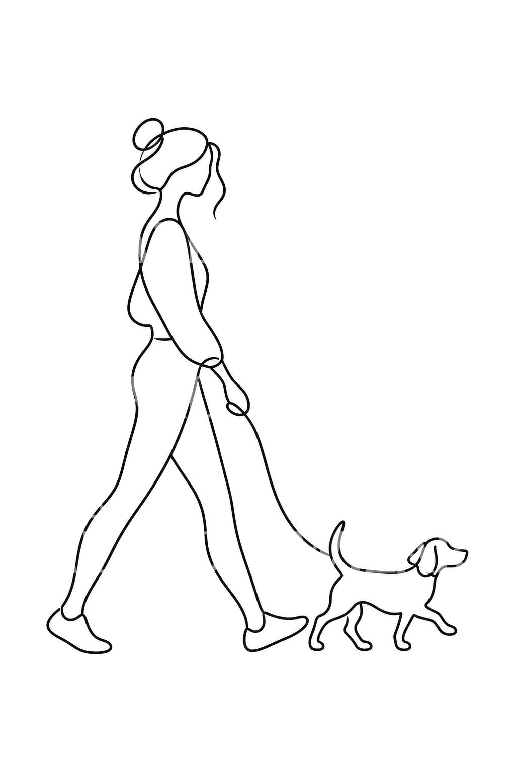 Enlinjers tatueringsdesign med hundpromenad