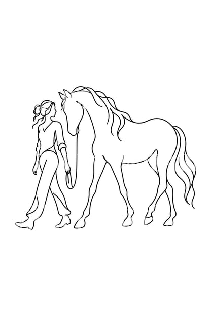 Walking with a Horse One Line Tattoo Design