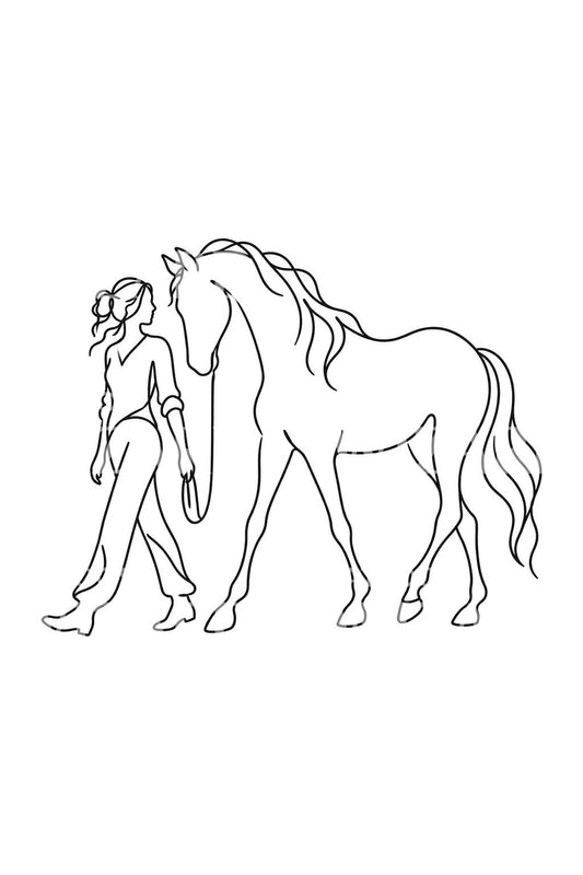 Walking with a Horse One Line Tattoo Design