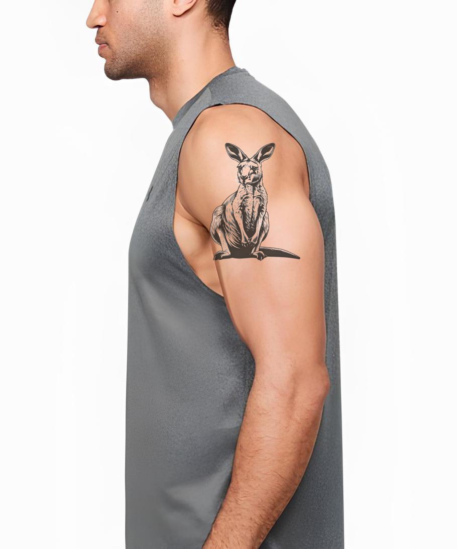 Design de Tatuagem de Wallaby Preto e Branco