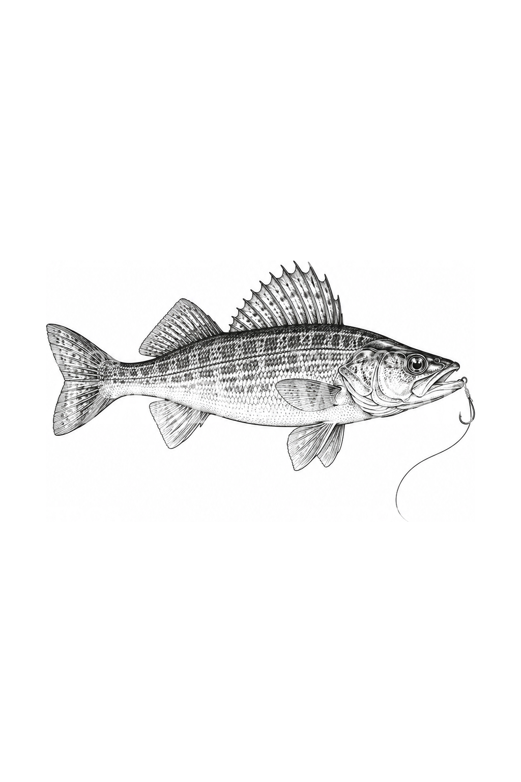 Walleye Fish with Fishing Hook Fine Line Tattoo