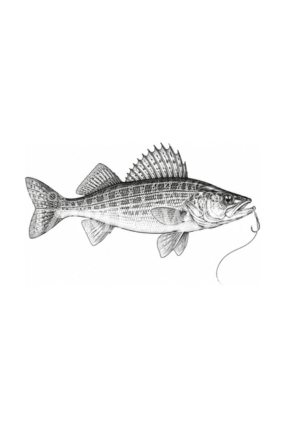 Walleye Fish with Fishing Hook Fine Line Tattoo