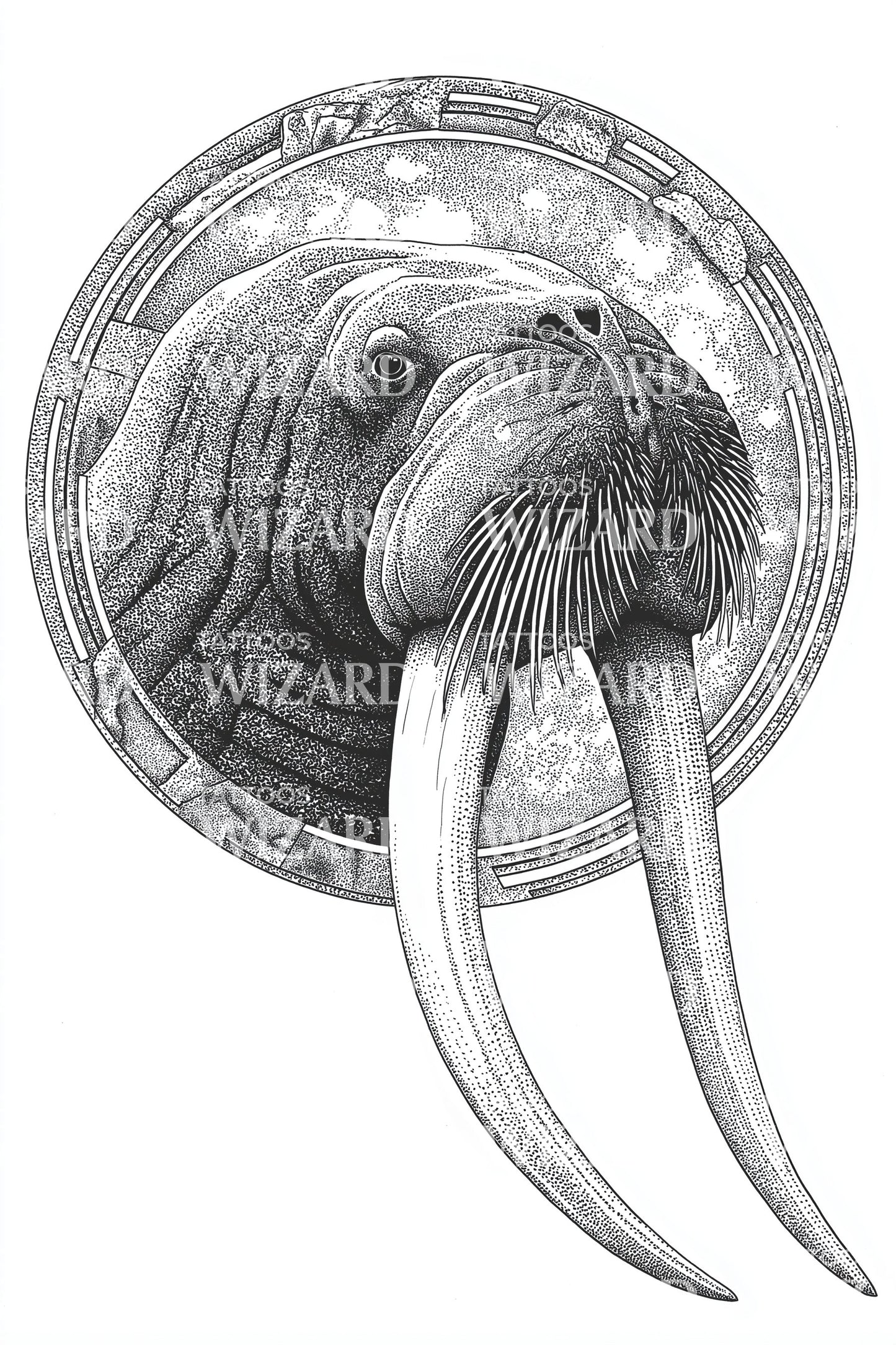 Walrus Medallion Profile Tattoo Design