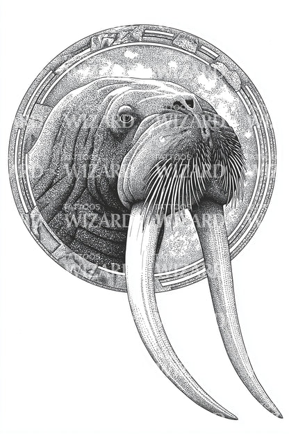 Walrus Medallion Profile Tattoo Design