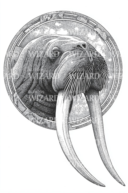 Walrus Medallion Profile Tattoo Design