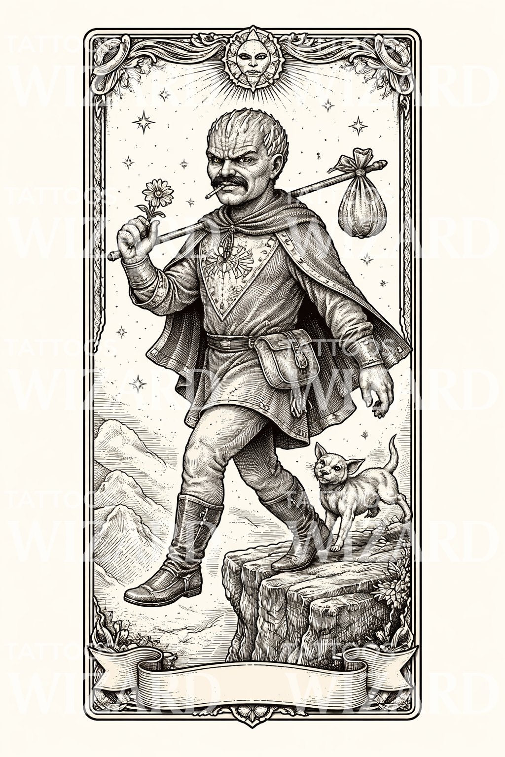 Wandering Fool Tarot Tattoo Illustration